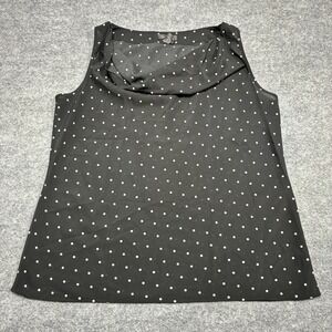 Spense Women's Black White Polka Dot Cowl Neck Sleeveless Blouse Top‎ Shirt Sz.L